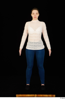  Ellie Springlare black sneakers blue jeans dressed long sleeve shirt pink turtleneck standing whole body 0001.jpg